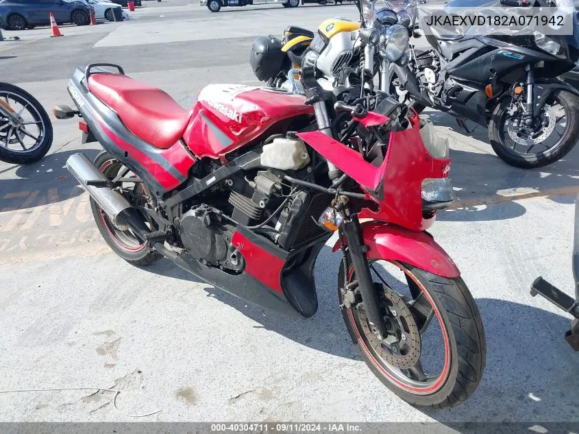 2002 Kawasaki Ex500 D VIN: JKAEXVD182A071942 Lot: 40304711