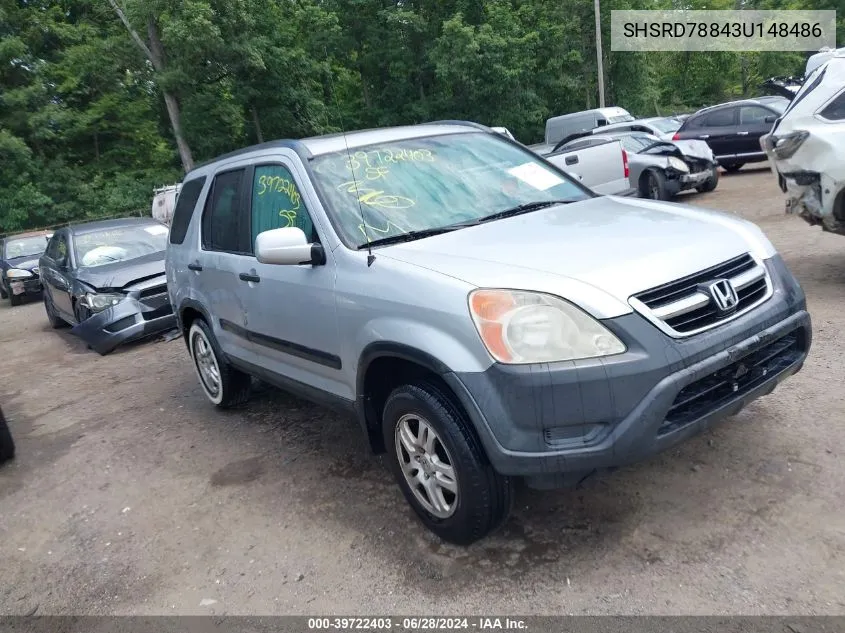 2003 Honda Cr-V Ex VIN: SHSRD78843U148486 Lot: 39722403