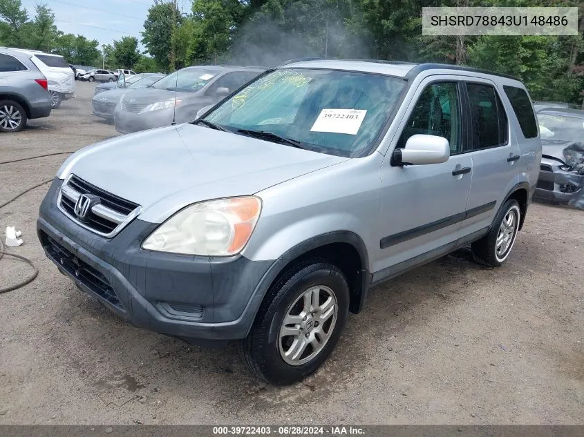 2003 Honda Cr-V Ex VIN: SHSRD78843U148486 Lot: 39722403