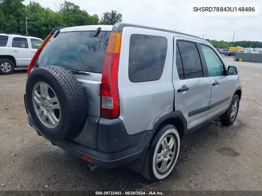 2003 Honda Cr-V Ex VIN: SHSRD78843U148486 Lot: 39722403