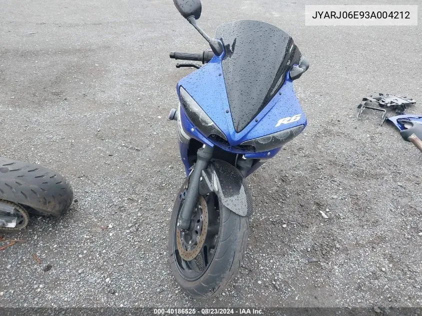 2003 Yamaha Yzfr6 L VIN: JYARJ06E93A004212 Lot: 40186525