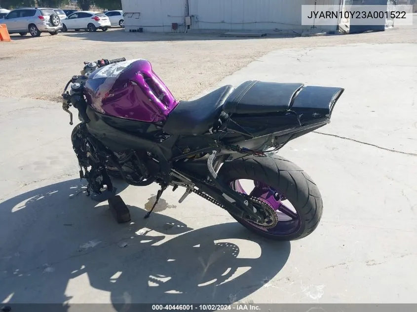 2003 Yamaha Yzfr1 VIN: JYARN10Y23A001522 Lot: 40446001