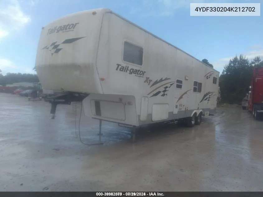 2004 Keystone 5Th Wheel Travel Trailer VIN: 4YDF330204K212702 Lot: 39982379