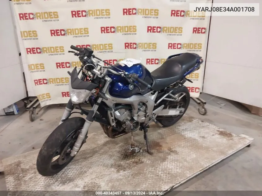 2004 Yamaha Fz6 S VIN: JYARJ08E34A001708 Lot: 40343457