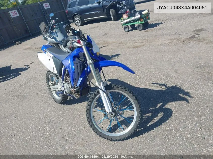 2004 Yamaha Wr450 F VIN: JYACJ043X4A004051 Lot: 40416504