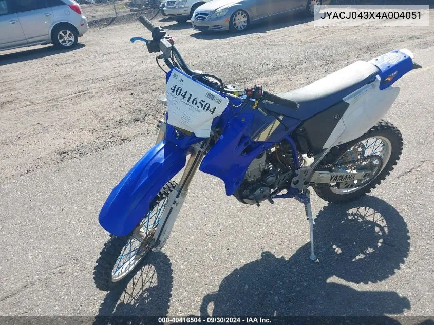 2004 Yamaha Wr450 F VIN: JYACJ043X4A004051 Lot: 40416504