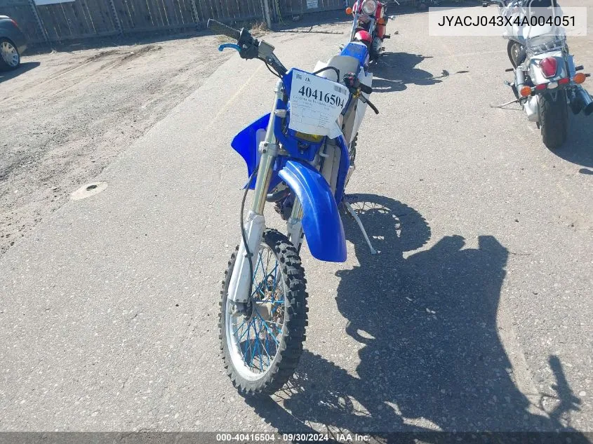 2004 Yamaha Wr450 F VIN: JYACJ043X4A004051 Lot: 40416504