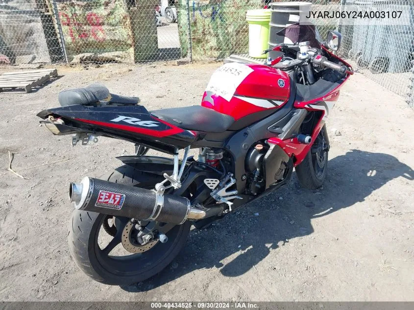 2004 Yamaha Yzfr6 L VIN: JYARJ06Y24A003107 Lot: 40434525