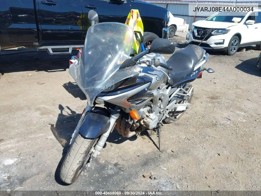 2004 Yamaha Fz6 S VIN: JYARJ08E44A000034 Lot: 40458060