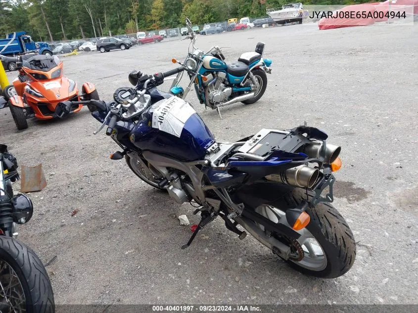 2005 Yamaha Fz6 S VIN: JYARJ08E65A004944 Lot: 40401997