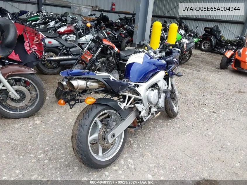 2005 Yamaha Fz6 S VIN: JYARJ08E65A004944 Lot: 40401997