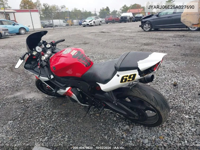 2005 Yamaha Yzfr6 L VIN: JYARJ06E25A027690 Lot: 40479620