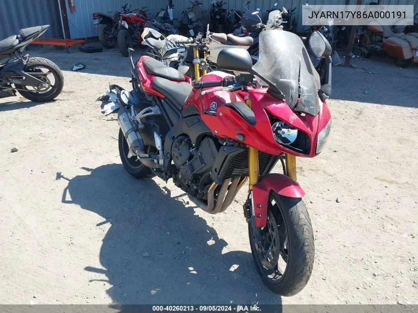 2006 Yamaha Fz1 S VIN: JYARN17Y86A000191 Lot: 40260213