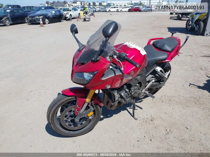 2006 Yamaha Fz1 S VIN: JYARN17Y86A000191 Lot: 40260213