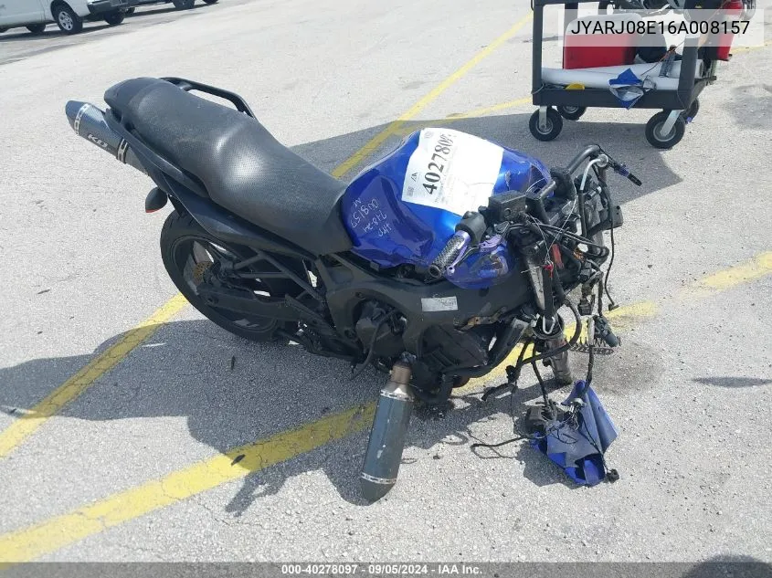 2006 Yamaha Fz6 S VIN: JYARJ08E16A008157 Lot: 40278097