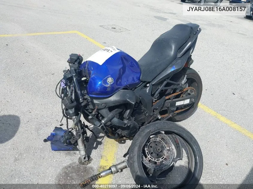 2006 Yamaha Fz6 S VIN: JYARJ08E16A008157 Lot: 40278097