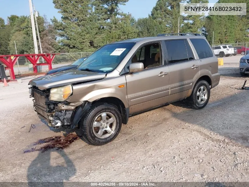 2006 Honda Pilot Ex VIN: 5FNYF28416B023432 Lot: 40296258