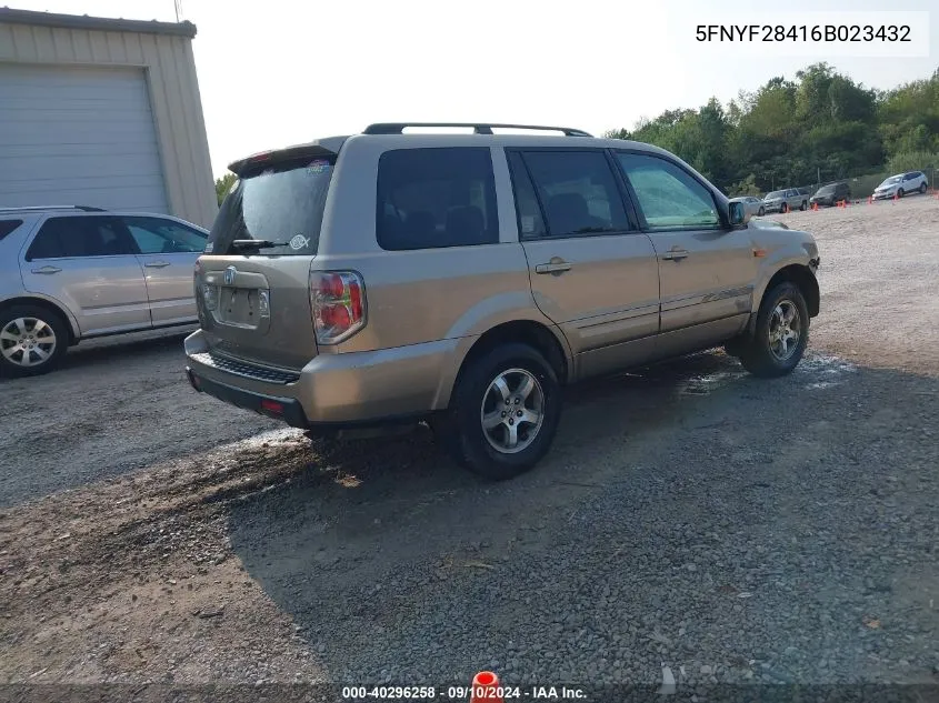 2006 Honda Pilot Ex VIN: 5FNYF28416B023432 Lot: 40296258