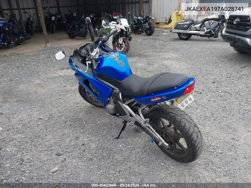 2007 Kawasaki Ex650 A VIN: JKAEXEA197A028741 Lot: 40423666