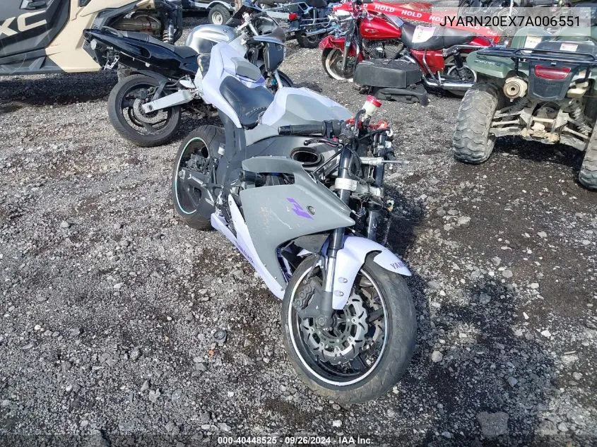 2007 Yamaha Yzfr1 VIN: JYARN20EX7A006551 Lot: 40448525