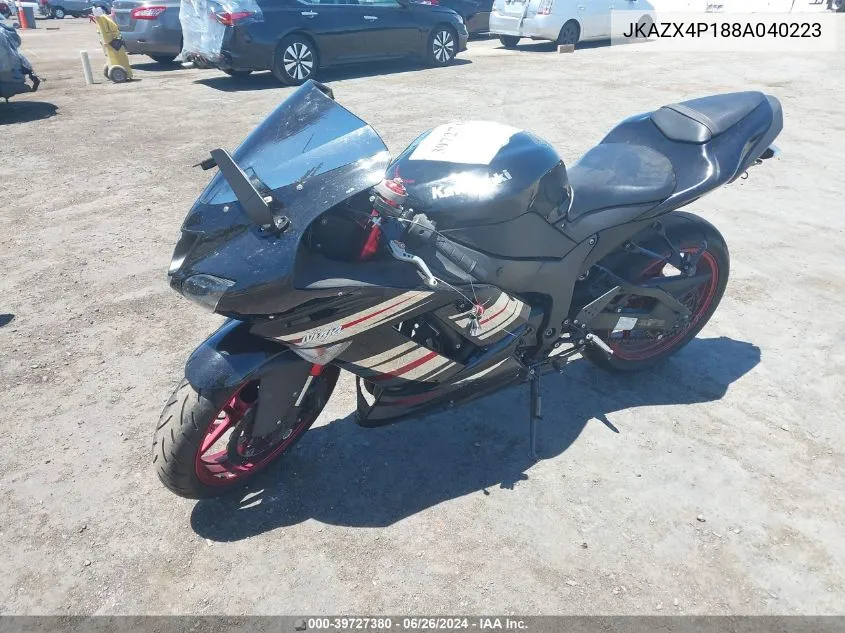 2008 Kawasaki Zx600 P VIN: JKAZX4P188A040223 Lot: 39727380