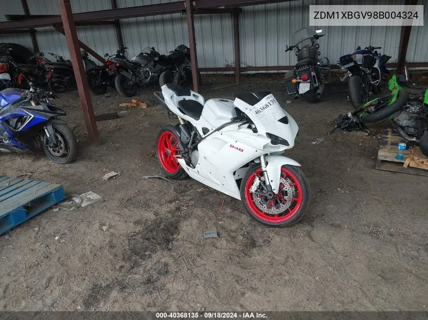 2008 Ducati 848 VIN: ZDM1XBGV98B004324 Lot: 40368135