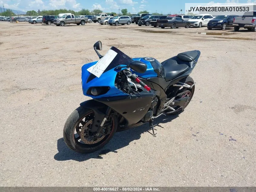 2011 Yamaha Yzfr1 VIN: JYARN23E0BA010533 Lot: 40016627