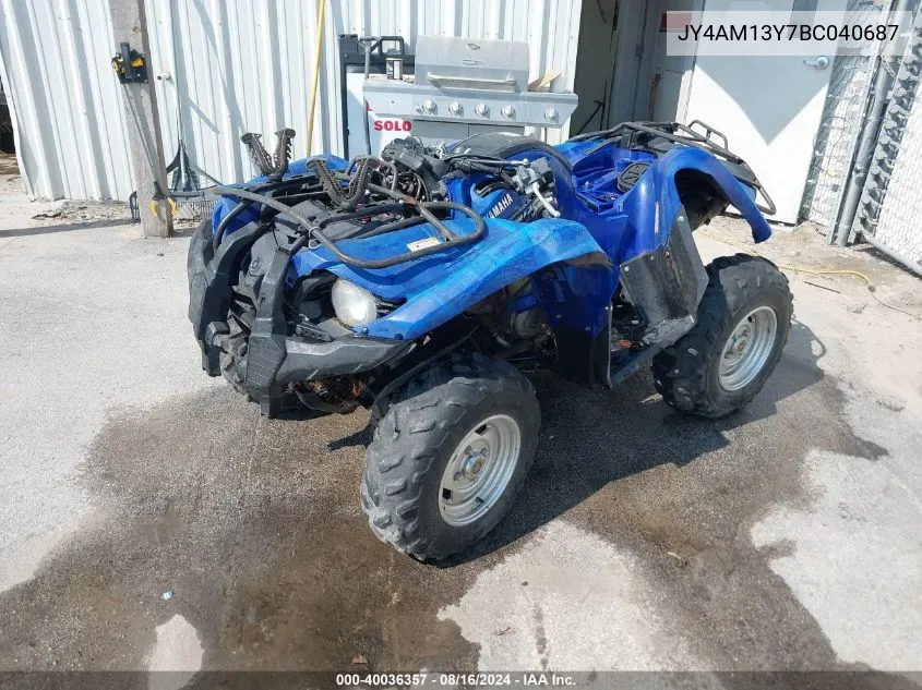 2011 Yamaha Yfm700 Fwad VIN: JY4AM13Y7BC040687 Lot: 40036357