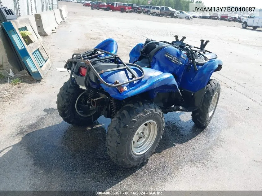 2011 Yamaha Yfm700 Fwad VIN: JY4AM13Y7BC040687 Lot: 40036357