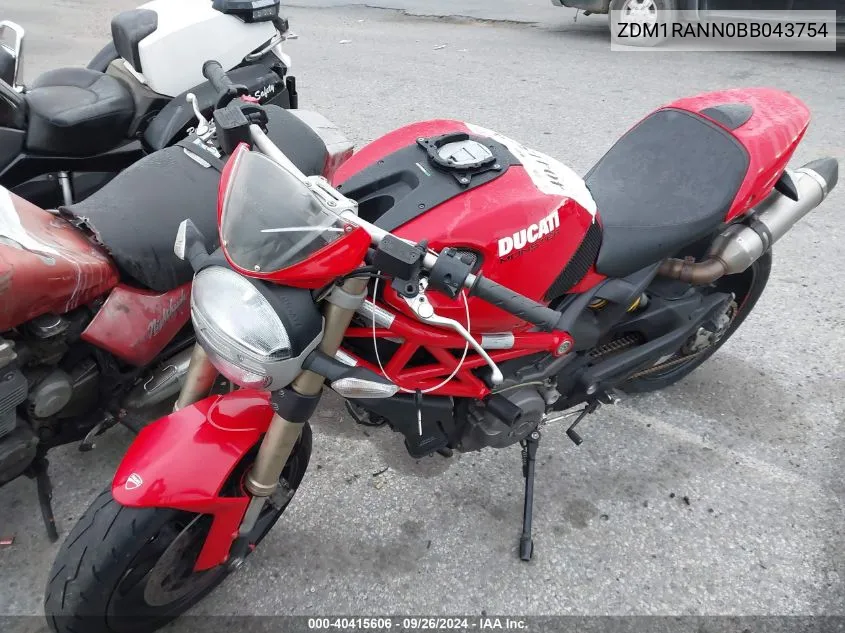 2011 Ducati Monster 796 VIN: ZDM1RANN0BB043754 Lot: 40415606