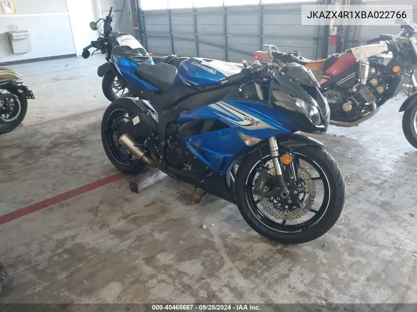 2011 Kawasaki Zx600 R VIN: JKAZX4R1XBA022766 Lot: 40468667