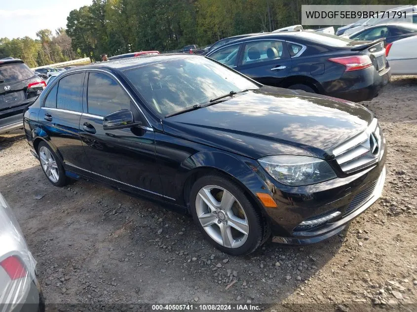 2011 Benz C-Class C300 Sport R Luxury/Sport VIN: WDDGF5EB9BR171791 Lot: 40505741