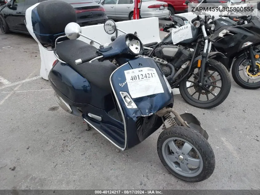 2012 Vespa Gts 300 Super VIN: ZAPM459L3C5800555 Lot: 40124217