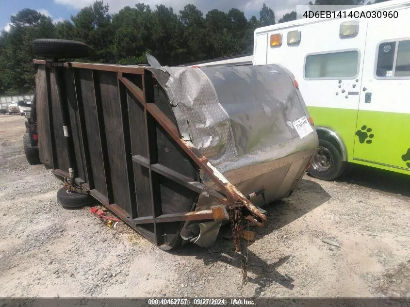 2012 Homemade Enclosed Trailer VIN: 4D6EB1414CA030960 Lot: 40462757