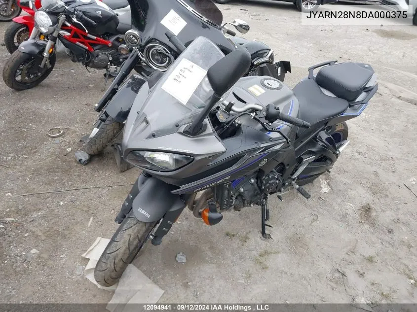 2013 Yamaha Fz8 S VIN: JYARN28N8DA000375 Lot: 12094941