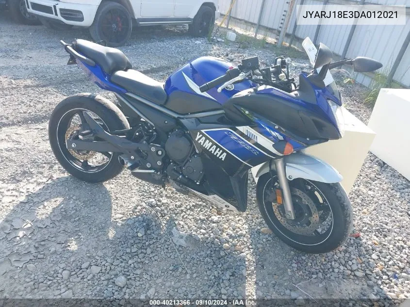 2013 Yamaha Fz6 R VIN: JYARJ18E3DA012021 Lot: 40213366