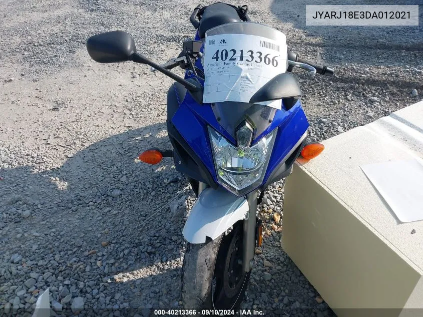 2013 Yamaha Fz6 R VIN: JYARJ18E3DA012021 Lot: 40213366