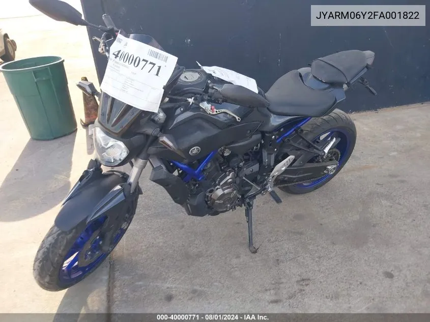 2015 Yamaha Fz07 C VIN: JYARM06Y2FA001822 Lot: 40000771