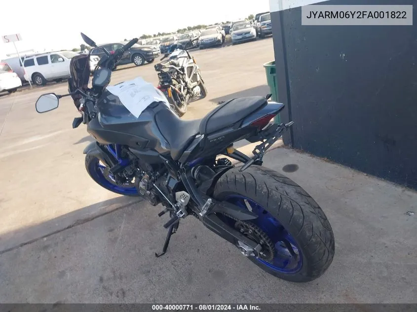 2015 Yamaha Fz07 C VIN: JYARM06Y2FA001822 Lot: 40000771