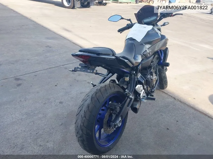 2015 Yamaha Fz07 C VIN: JYARM06Y2FA001822 Lot: 40000771