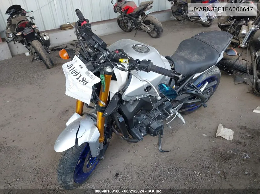 2015 Yamaha Fz09 VIN: JYARN33E1FA006647 Lot: 40109180