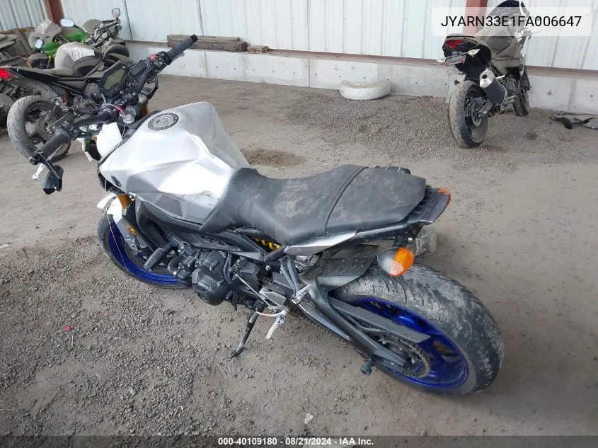 2015 Yamaha Fz09 VIN: JYARN33E1FA006647 Lot: 40109180