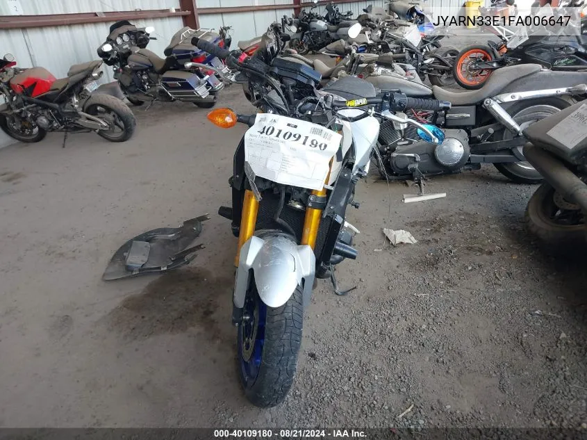 2015 Yamaha Fz09 VIN: JYARN33E1FA006647 Lot: 40109180