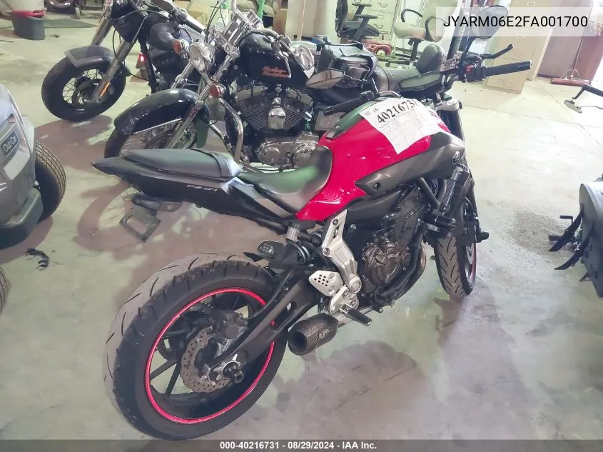 2015 Yamaha Fz07 VIN: JYARM06E2FA001700 Lot: 40216731