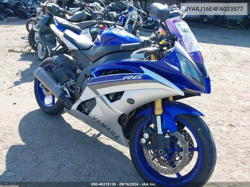 2015 Yamaha Yzfr6 VIN: JYARJ16E4FA033577 Lot: 40315138