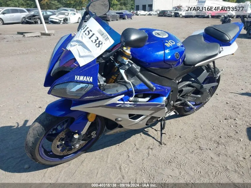 2015 Yamaha Yzfr6 VIN: JYARJ16E4FA033577 Lot: 40315138