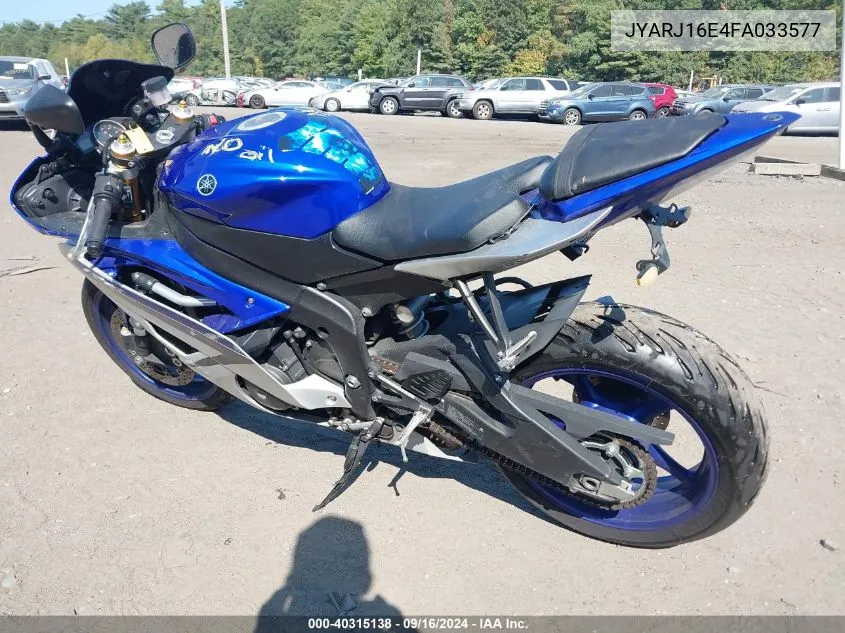 2015 Yamaha Yzfr6 VIN: JYARJ16E4FA033577 Lot: 40315138