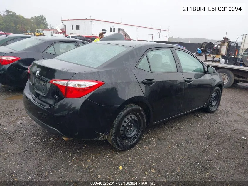 2015 Toyo Corolla Le W/Continu Le VIN: 2T1BURHE5FC310094 Lot: 40326231