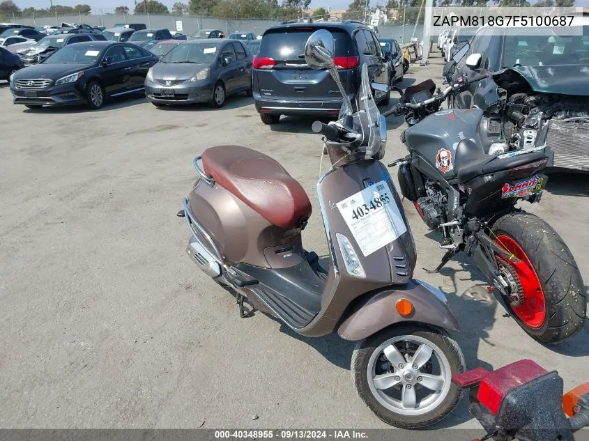 2015 Vespa Sprint 150 3V VIN: ZAPM818G7F5100687 Lot: 40348955