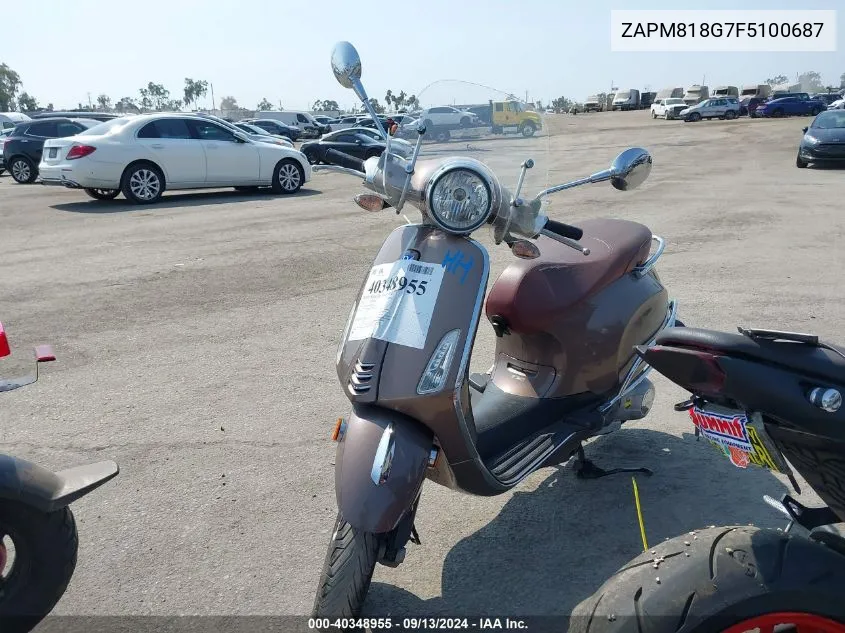 2015 Vespa Sprint 150 3V VIN: ZAPM818G7F5100687 Lot: 40348955